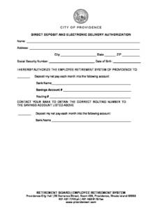 City of Providence HR Form: Direct Deposit Authorization - City of
