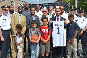 Mayor Jorge Elorza with Midnight Basketball team. 