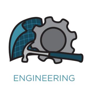 icon showing gears and tools for engineering - link opens to engineering office