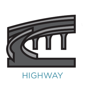 icon showing a highway on-ramp - link opens to highway and sewer office
