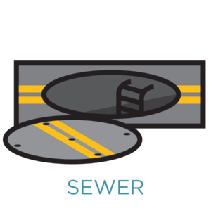 icon showing an open sewer cover - link opens to highway and sewer office