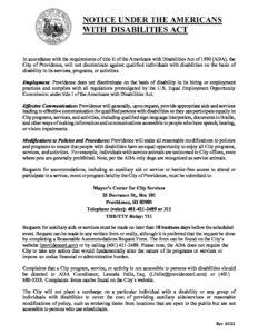 Sample Ada Notification City of Providence ADA_Public Notice - Rev. 05.22 - City of Providence