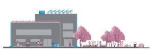graphic of a building and trees