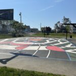 photo showing colorful basketball courts