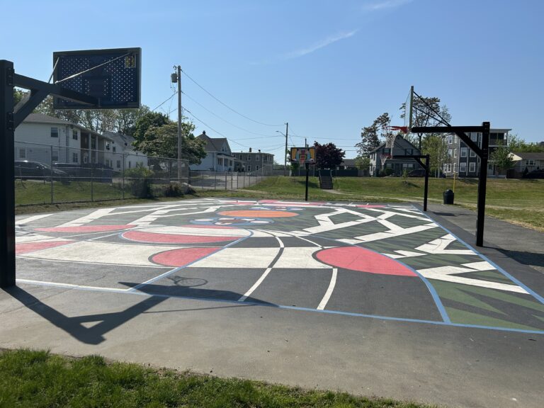 photo showing colorful basketball courts