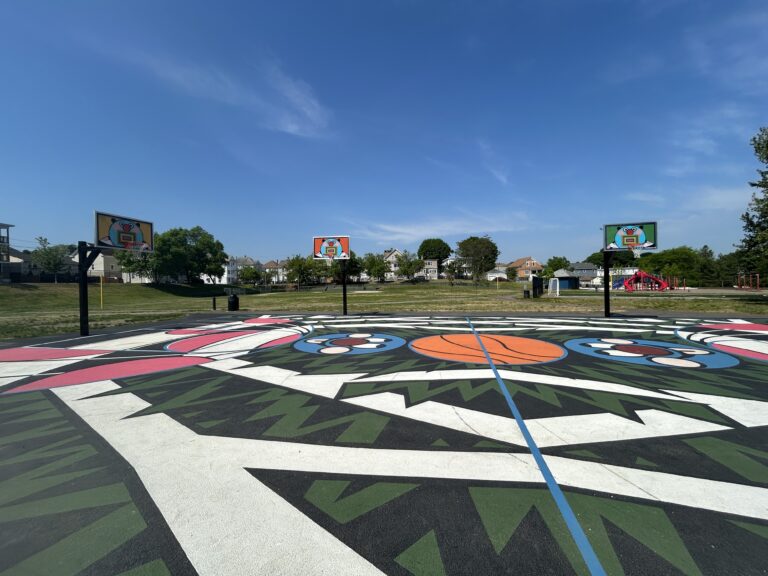 photo showing colorful basketball courts