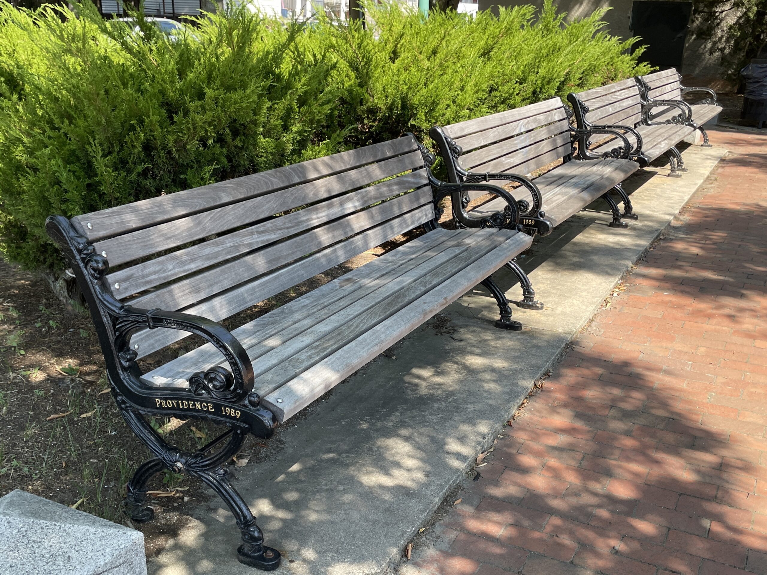 Photo showing multiple park benches