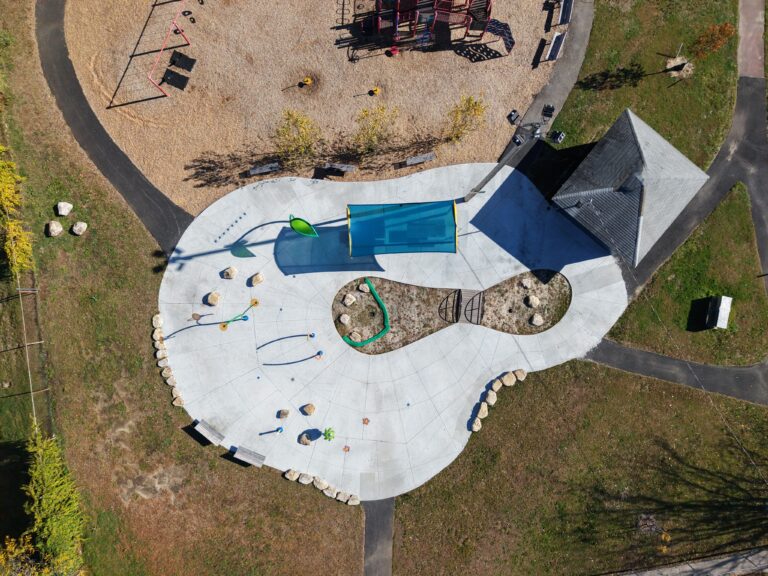birds eye view photo of splashpad area
