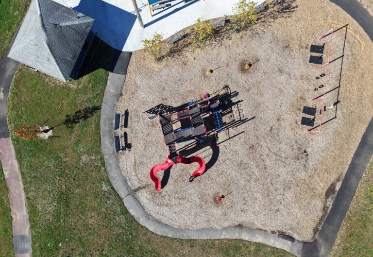 birds eye view photo of playground structures