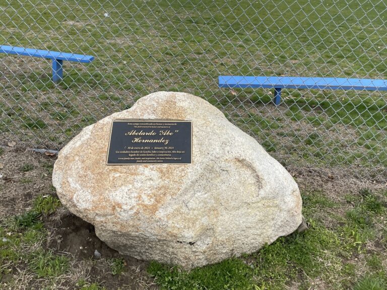 Hopkins Park Abe Hernandez soccer field memorial plaque