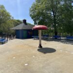 photo showing splash pad area and seating areas