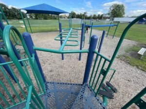 Hopkins Park playground overhead ladder and track ride