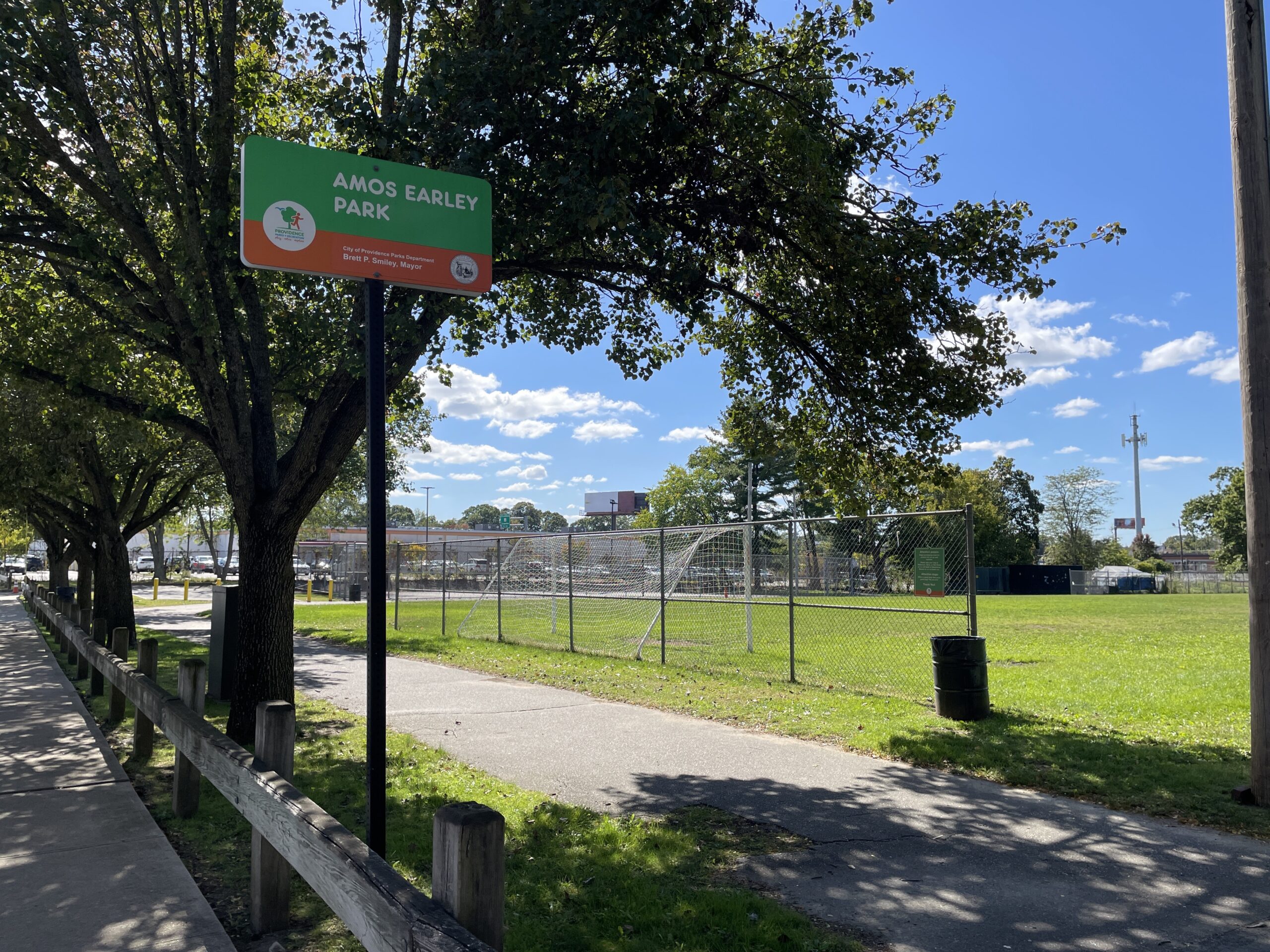 photo of a sign for amos earley park and soccer fields
