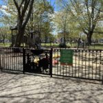 photo showing fenced in playground structures