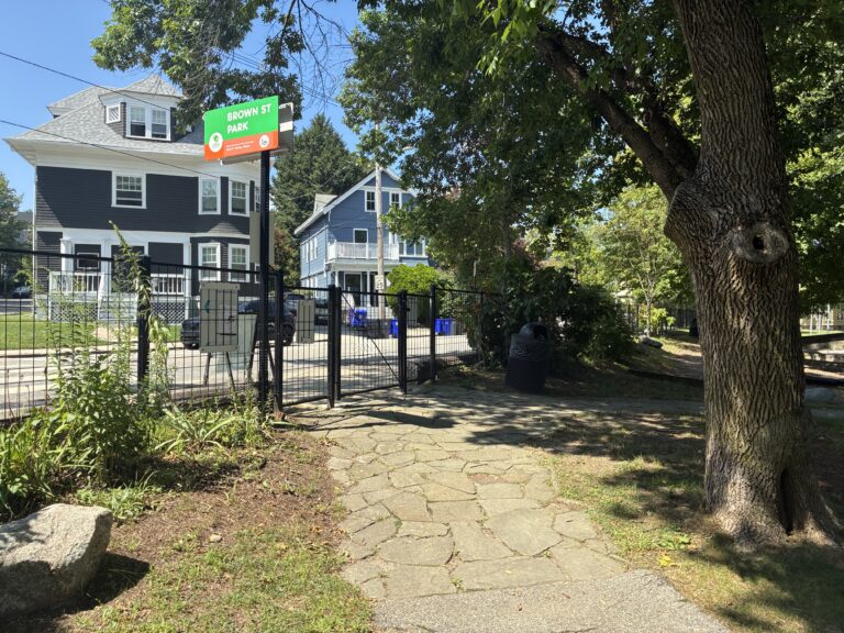 photo showing the gate and walking paths of Brown St Park
