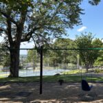 photo showing swings and basketball courts