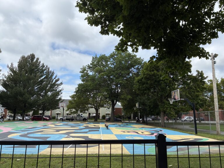 photo of a colorful basketball court