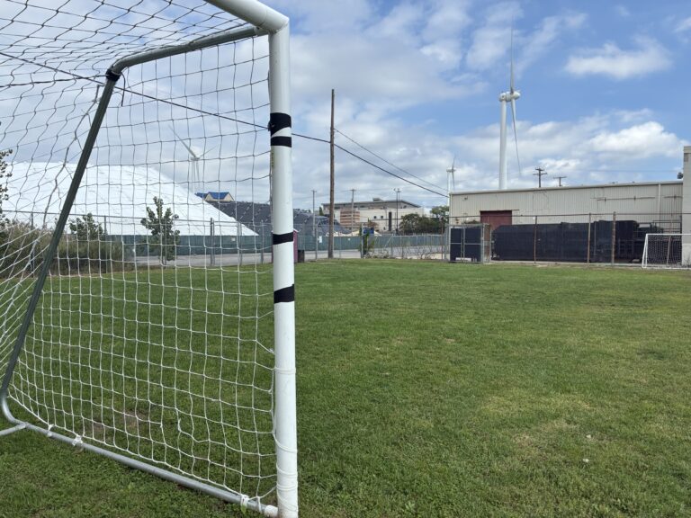 photo showing a sports field and net
