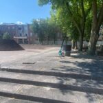 photo showing steps and trees at cathedral square