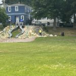 Photo showing grass field, slides, and other playground structures at Ascham Street Park