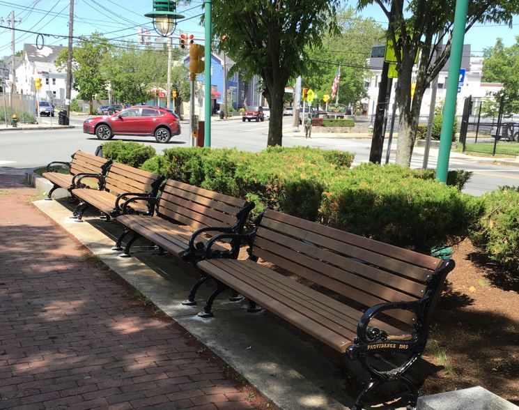 Photo showing park benches in Boyle Square