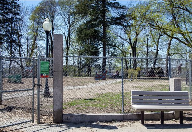 Photo showing seating and the dog park at Franciscan Park