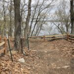 photo of fenced walking paths and trees along a body of water