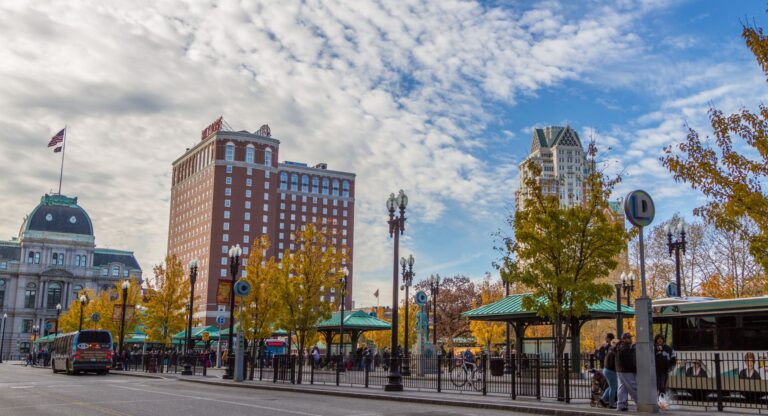 A photo showing Kennedy Plaza in Providence.