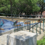 Photo showing stairs with a tile mural at Memorial Park