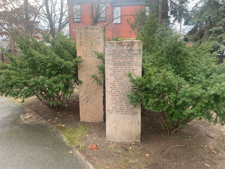 Photo showing stone memorials at Mt. Pleasant Memorial Park