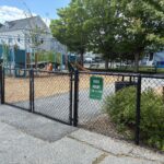 Pearl St Park view of play structure from sidewalk