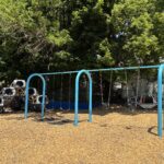 Pearl St Park Swings repainted 2026, block climber, and seesaw