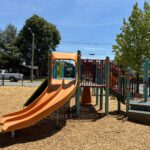 Pearl St Park play structure for ages 5-12 with double slide