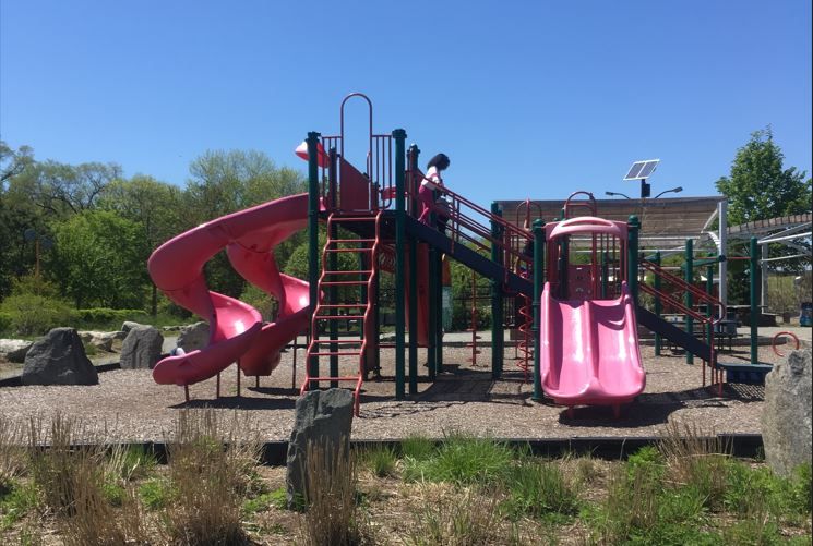 Photo showing playground structures at Riverside Park
