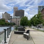 Photo showing seating areas along the Providence River
