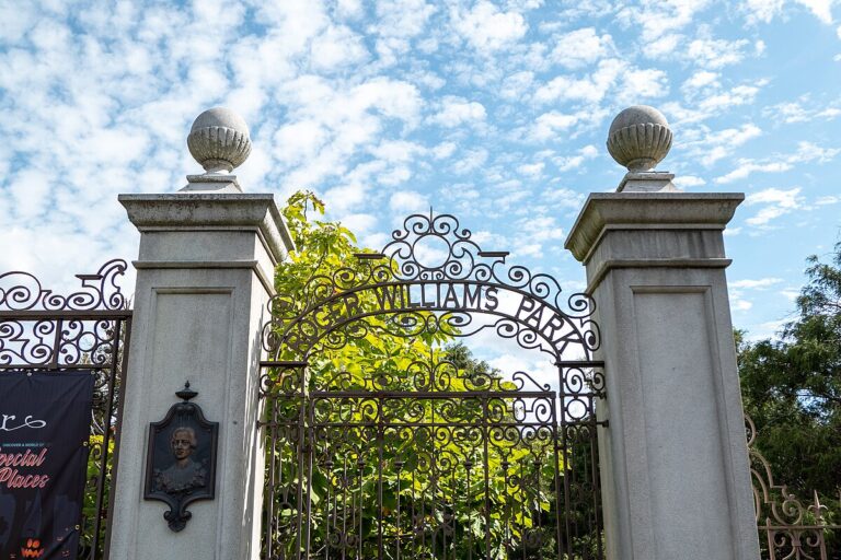 Entrance to Roger Williams Park at Elmwood Avenue historic ironwork