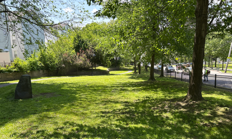 Photo showing walking path, trees, and grassy areas ofTom Twitchell Greenway