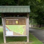 Neutaconkanut Hill trail map kiosk on Killingly St side parking lot