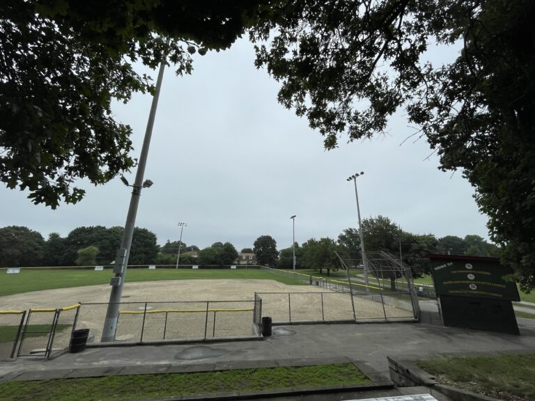 Neutaconkanut softball field from bleachers on 3rd base line