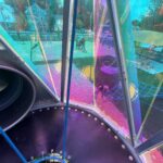 Neutaconkanut playground inside the tower at slide entrance with dichroic panels