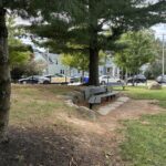 Fargnoli Park seating area at corner of Smith and Jastram Streets