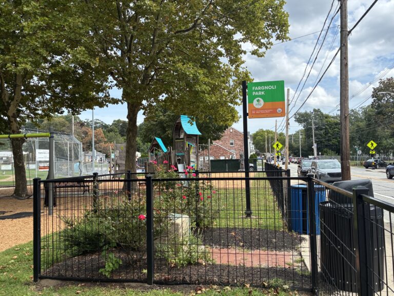 Fargnoli Park entrance with memorial on Smith St