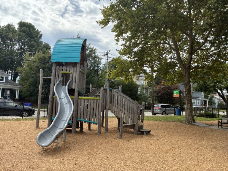 Fargnoli Park play structure for ages 5-12 facing Smith St