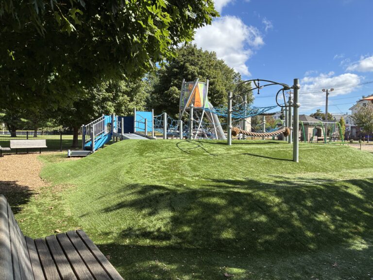 neutaconkanut playground viewed from bench