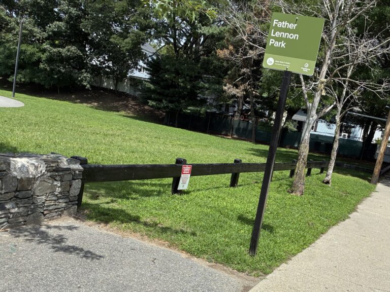 Father Lennon Park new entrance sign on Camden Ave