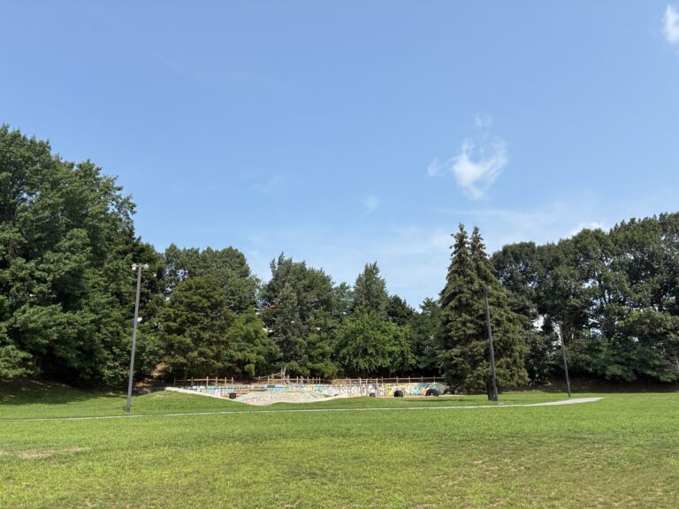 Father Lennon Park past the open field and walking track to the skatepark and parkour fitness area