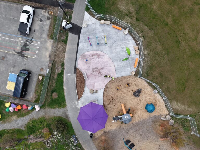 Father Lennon Park aerial photo of waterpark from construction in April 2026