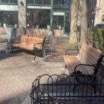 Freeman Park classic wood benches refurbished in 2024