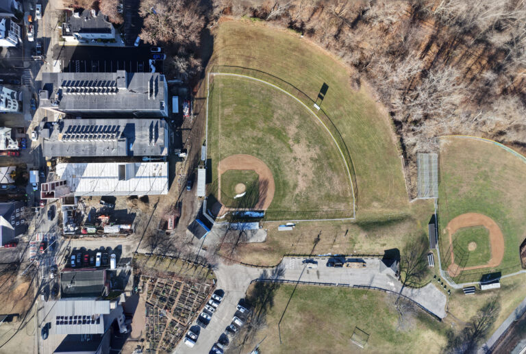 Gano Park aerial photo of ballfield 1 in December 2025 prior to construction