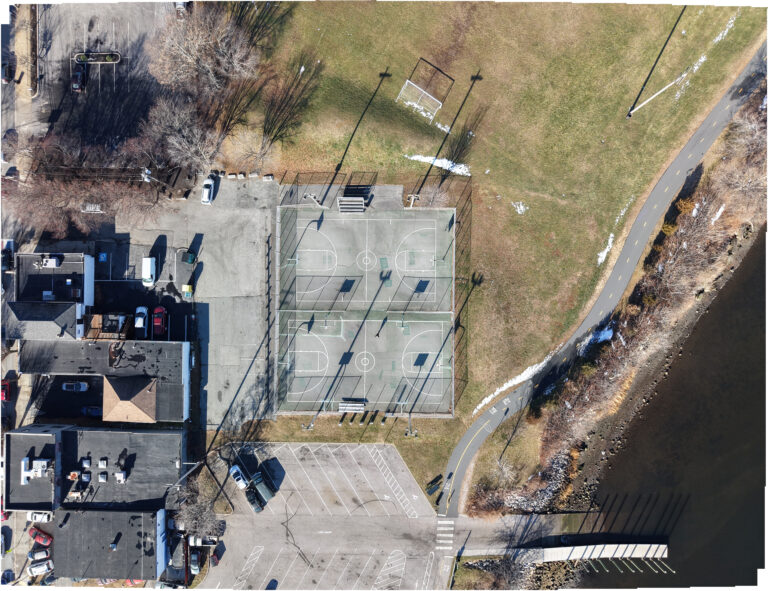 Gano Park aerial photo of basketball courts December 2025 prior to rebuild